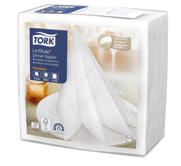 Servilletas Tork LINSTYLE Blanca 40X40  600unds/Cj