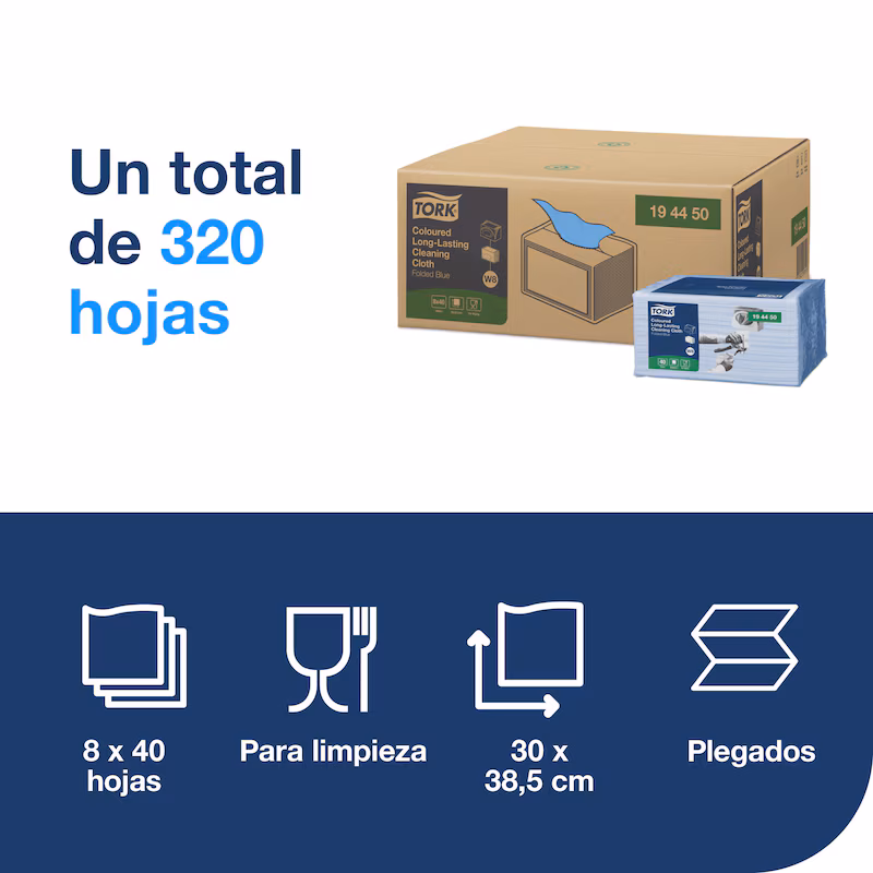 Paño Tork Larga Duracion Azul w8 (320unds/Cj) - Imagen 3
